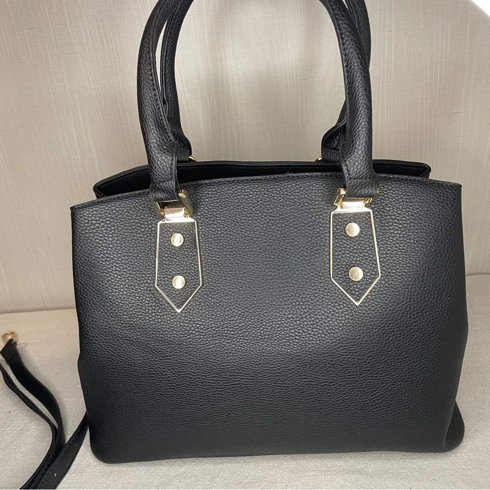 Kate & Alex Black Handbag Purse Medium Gold Hardware Animal Print Cloth Interior